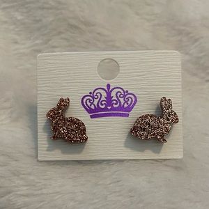 Rose gold glitter bunny rabbit stud earrings